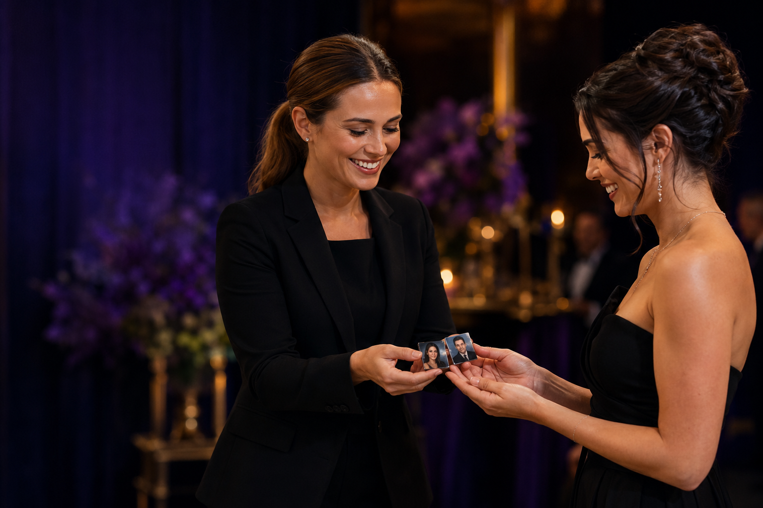 Magnique event attendant handing finished picture magnets to a happy guest